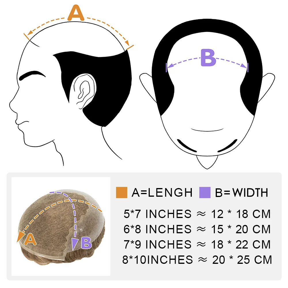 Human Hair Capillary Prothesis 130% Density 0.1-0.12 Thickness Skin Hair Wig