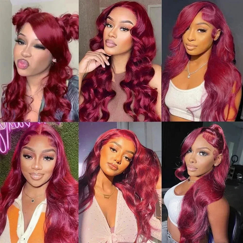 Burgundy Body Wave - HD Transparent Lace Front Human Hair Wig