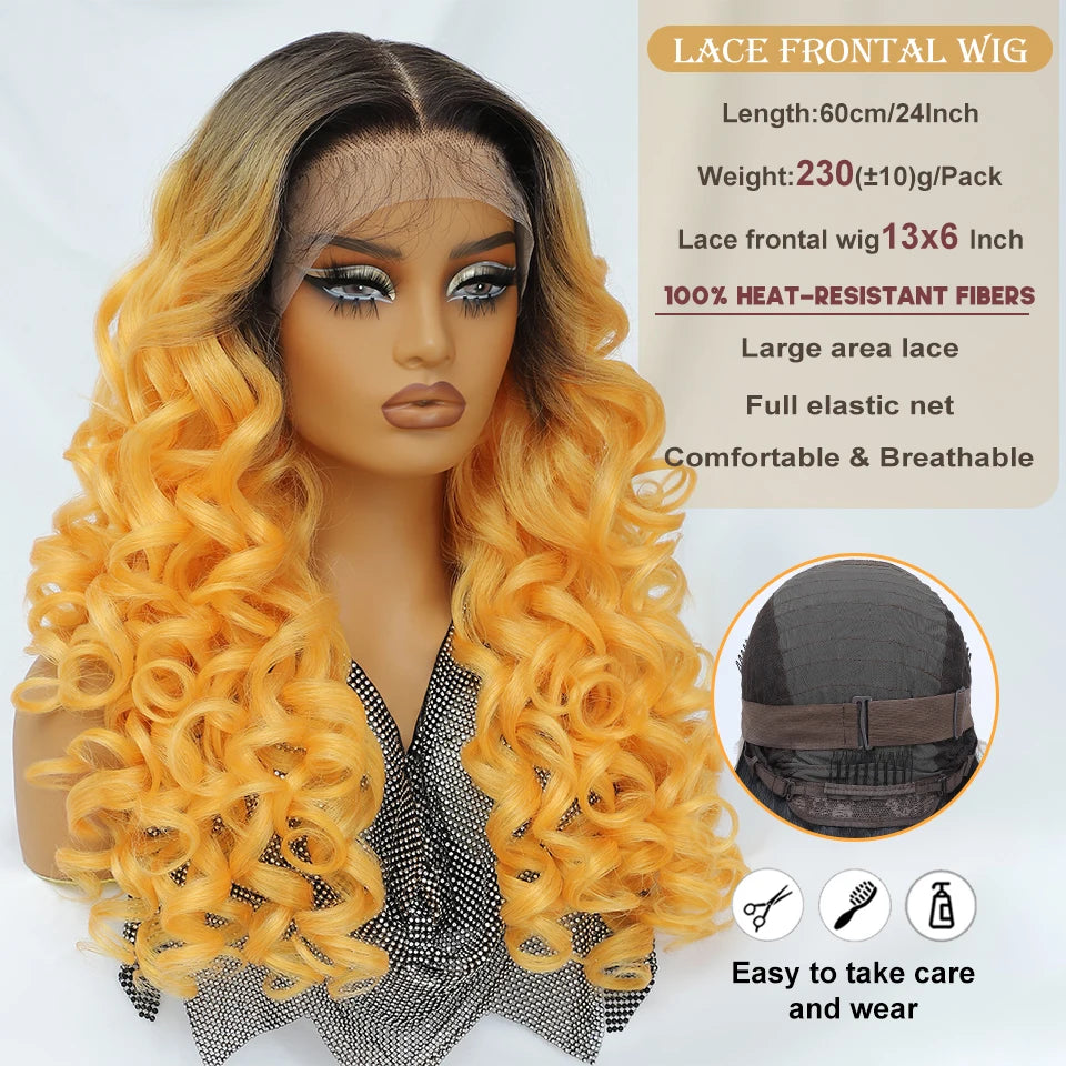 Curly Pre-Plucked Baby Hair Synthetic Lace Front Wigs - Various Colors Available