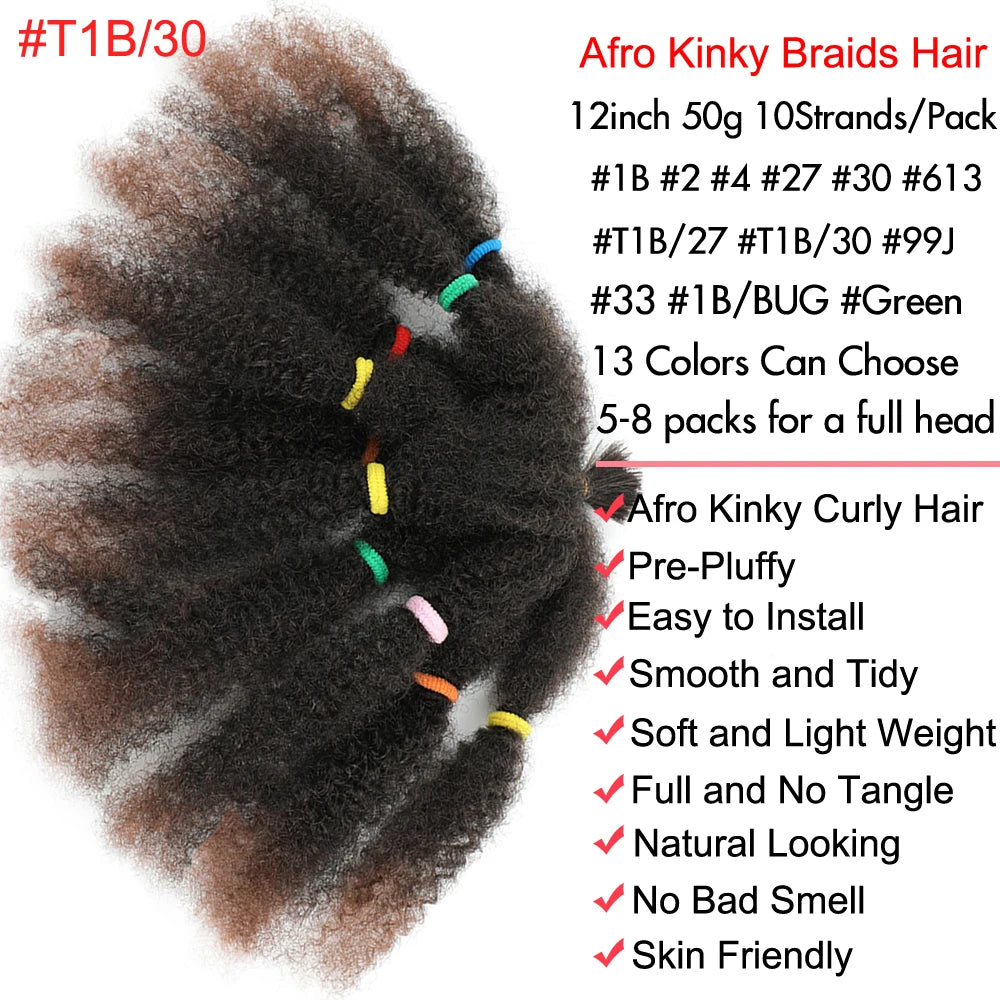 Afro Kinky Curly Marley Synthetic 12inch Hair - Various Colors Available