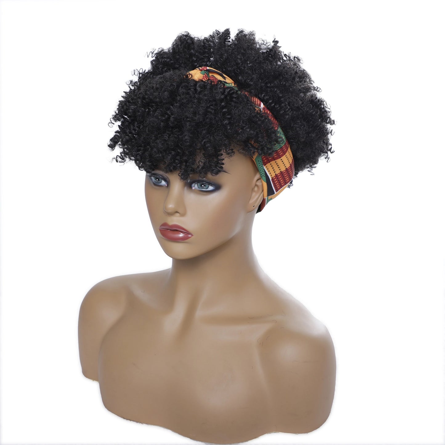 Short Kinky Curly Headband Synthetic Wigs With Bangs - Various Headband and Hair Colors Available