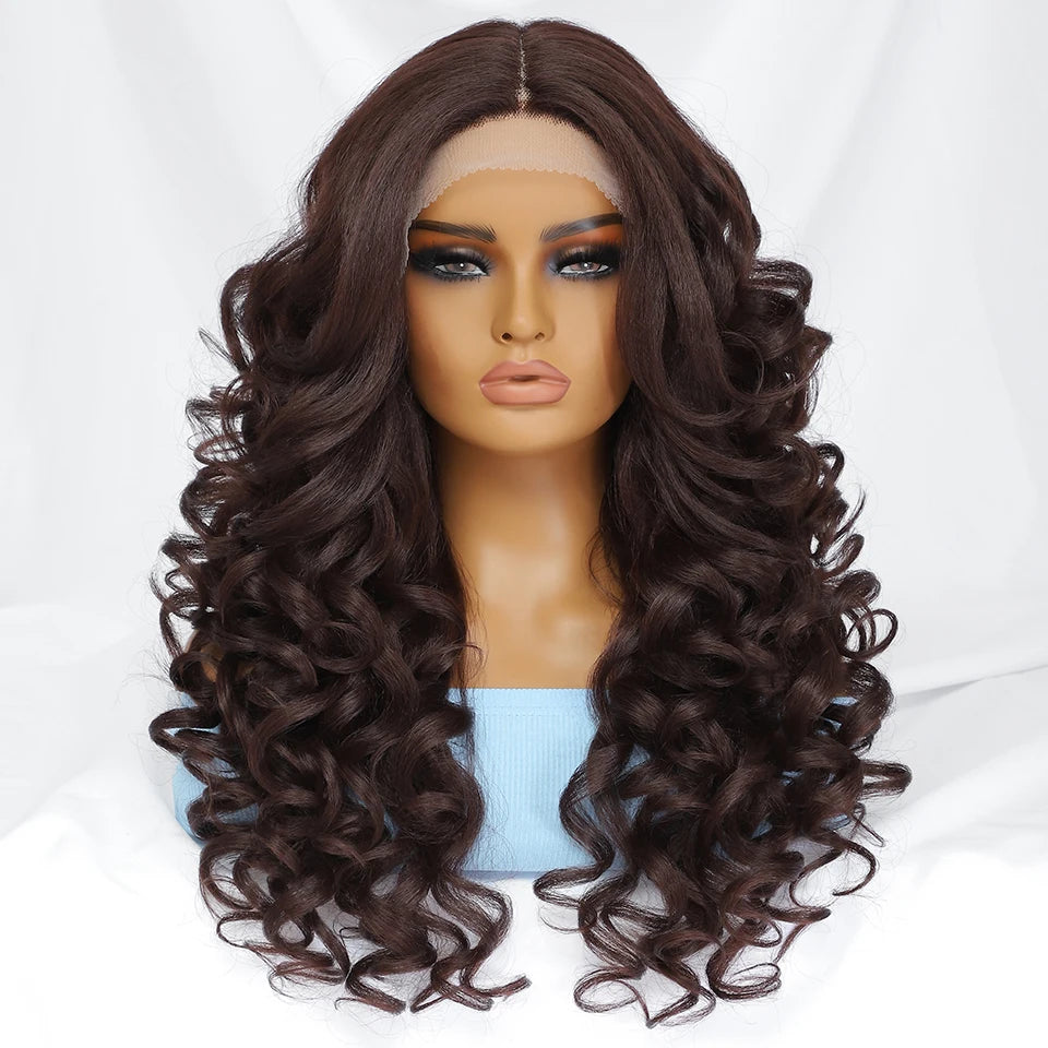 Black Brown Curly Synthetic Lace Front Wigs - Various Colors Available