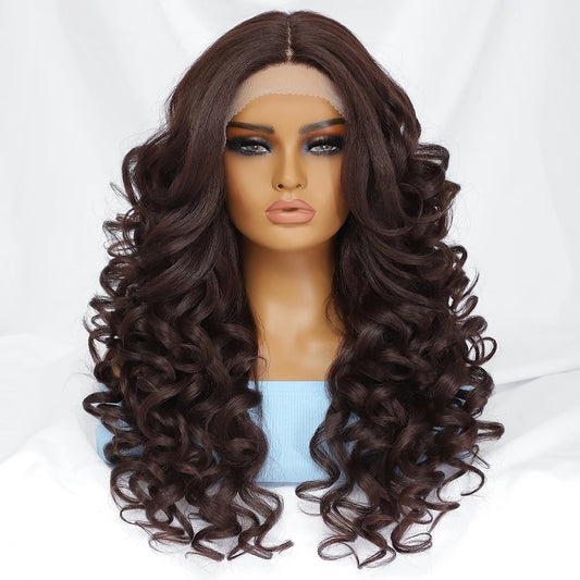 Black Brown Curly Synthetic Lace Front Wigs - Various Colors Available