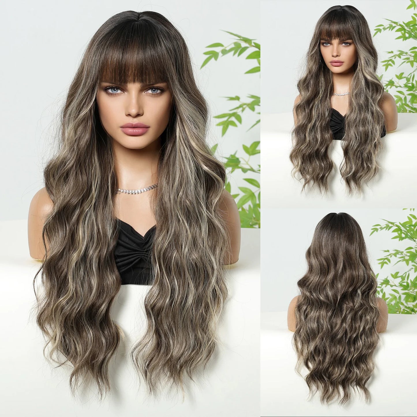 Long Wavy Synthetic Hair Wigs with Bangs - Various Colors Available