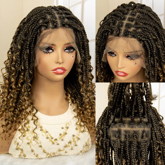 14 Inches Short Box Braided Full Lace Synthetic Boho Wigs  - Various Colors Available
