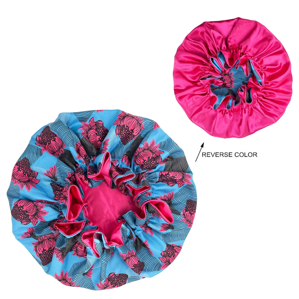 African Pattern Print Satin Bonnets