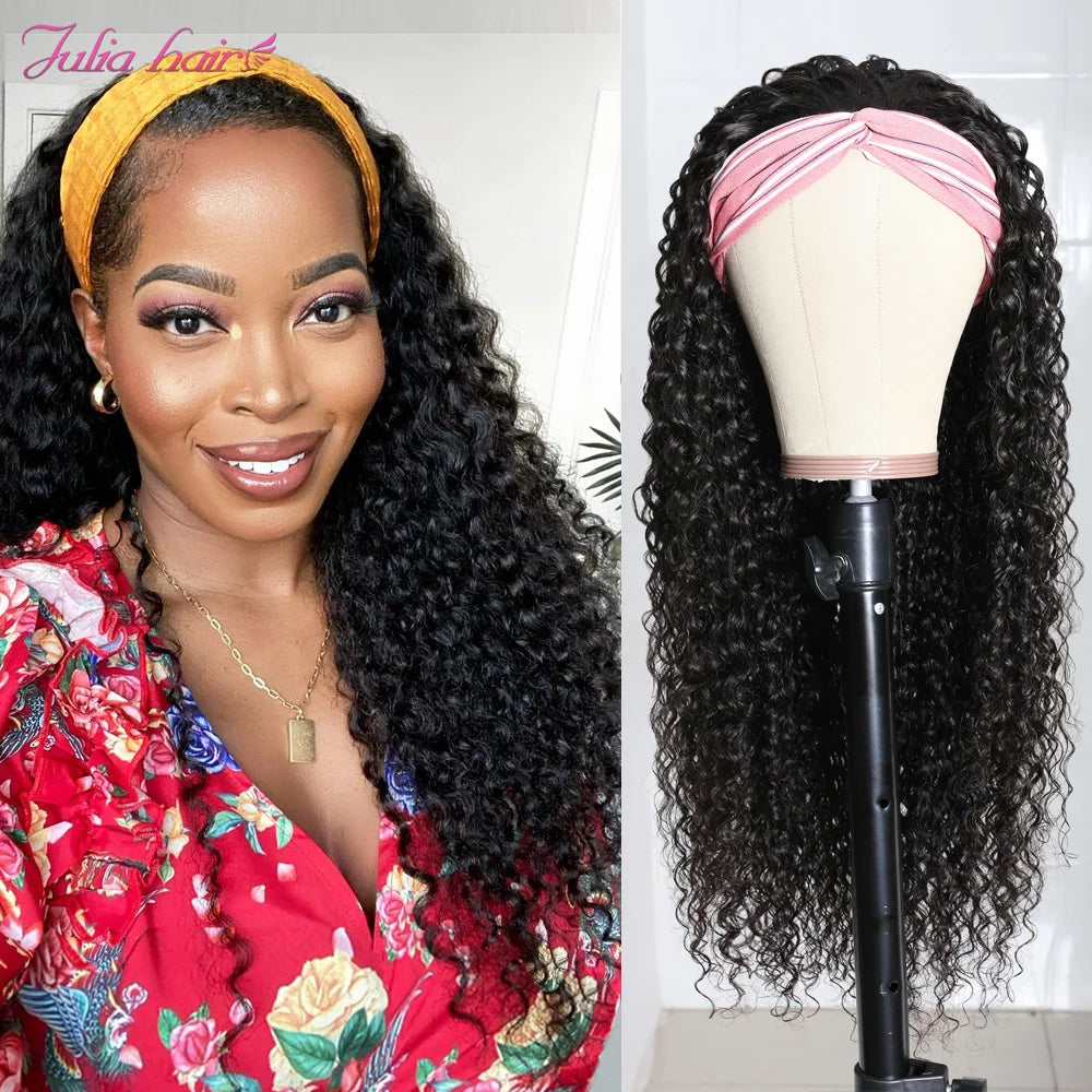 Curly Human Hair Headband & V Part Wig Human Hair