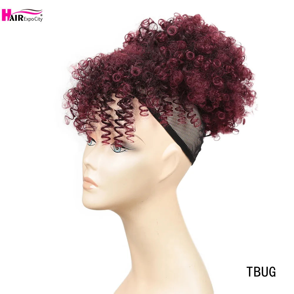Short Kinky Curly Synthetic Ponytails With Bangs - Various Options Available