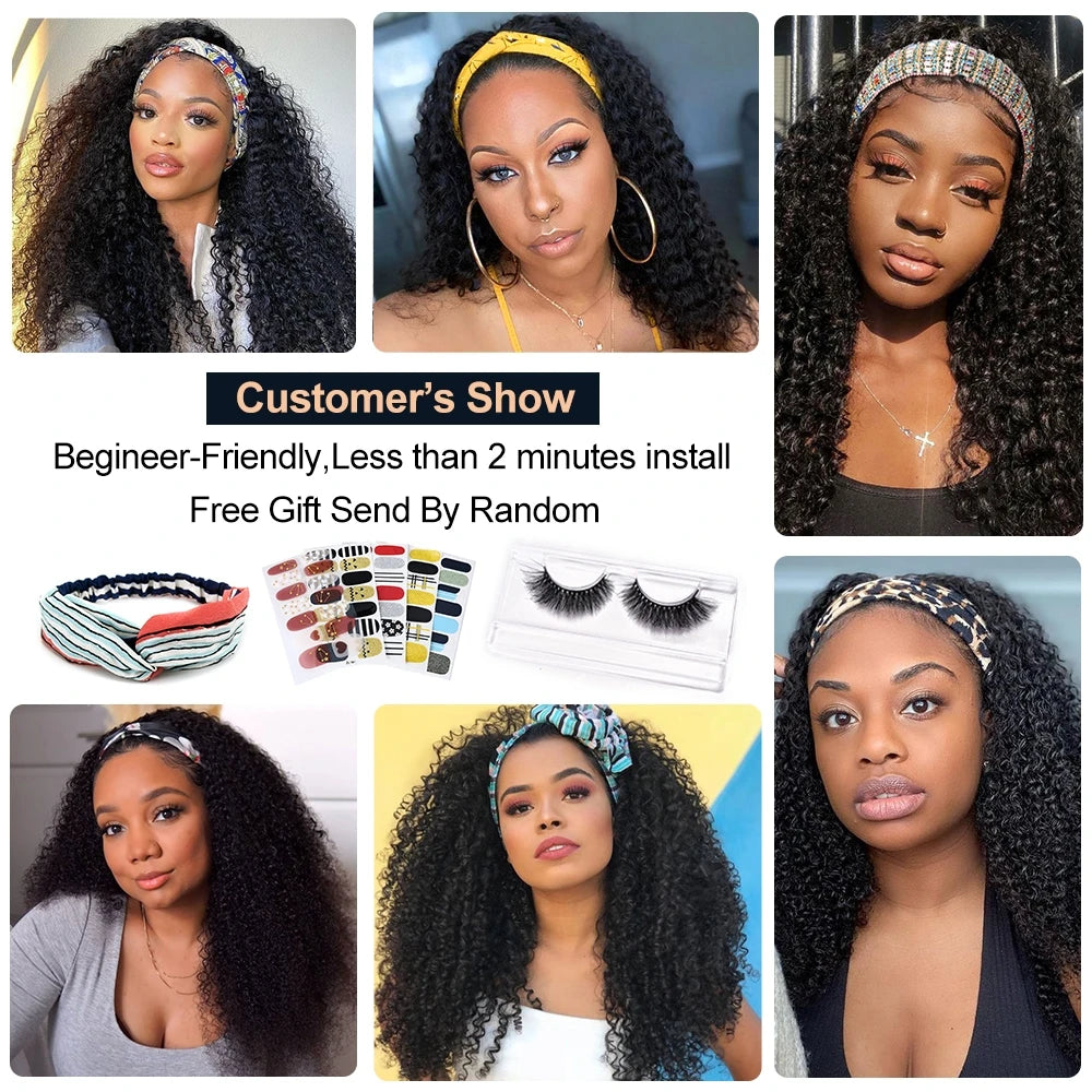 Kinky Curly Human Hair Headband Wig