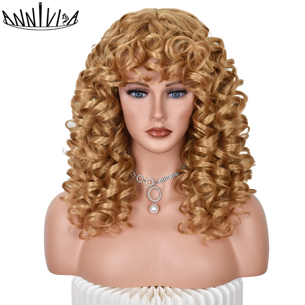 Synthetic Curly Wig With Bangs - Various Colors Available