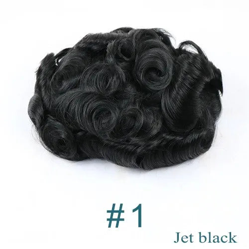 Natural Hairline Hair Replacement System (Toupee)  V-loop 0.06-0.08mm PU Base, Straight/Wavy - 1B Color Variations Available