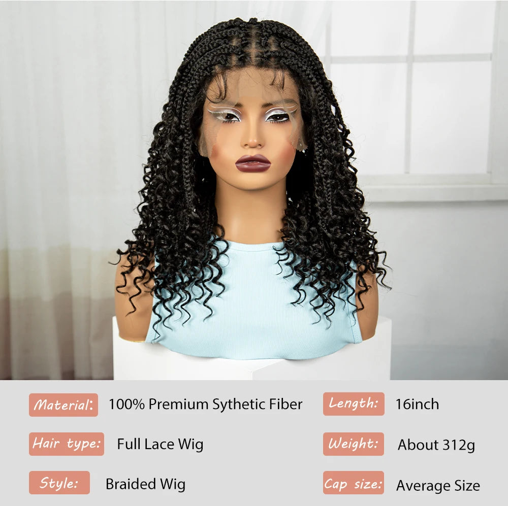 Short Knotless Boho Box Braided Full Lace Wigs - Various Colors Available