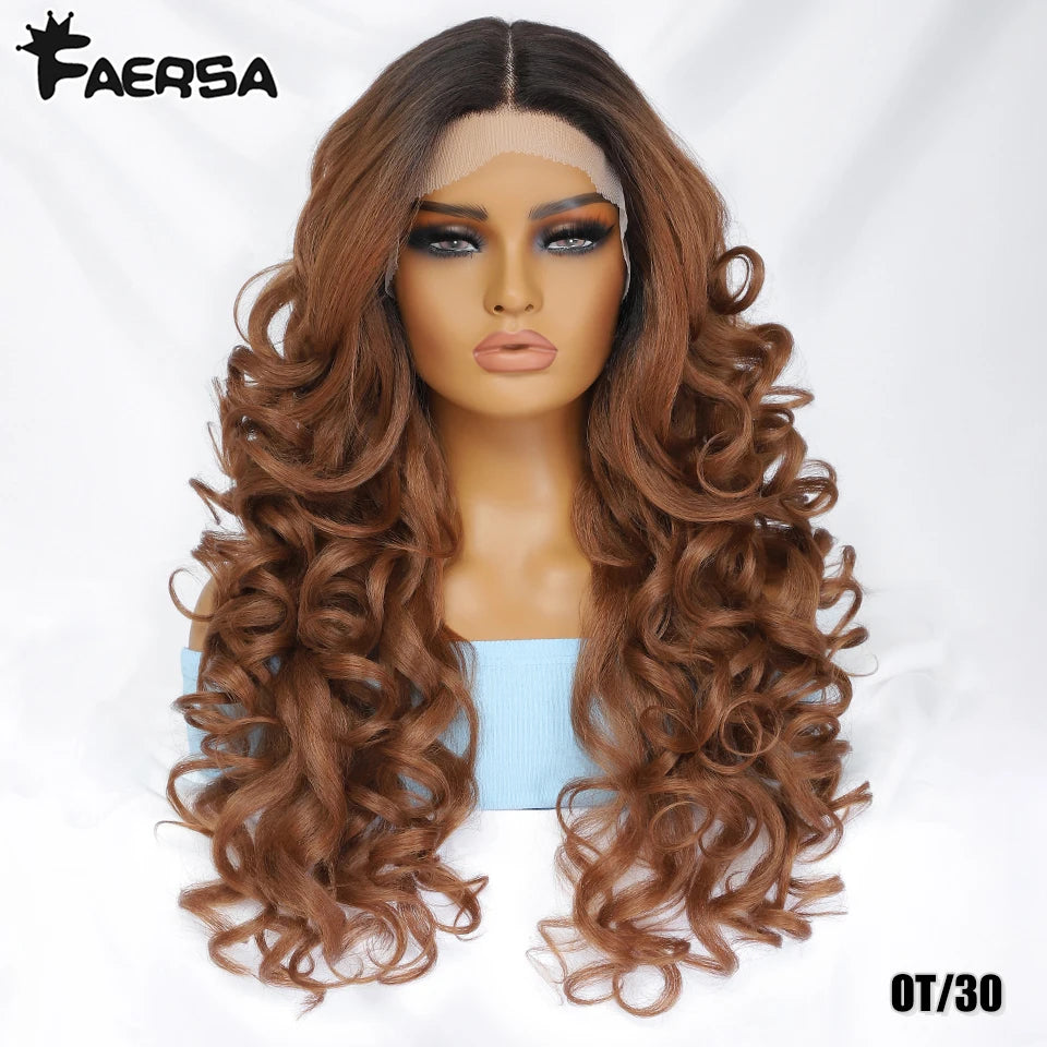 Black Brown Curly Synthetic Lace Front Wigs - Various Colors Available