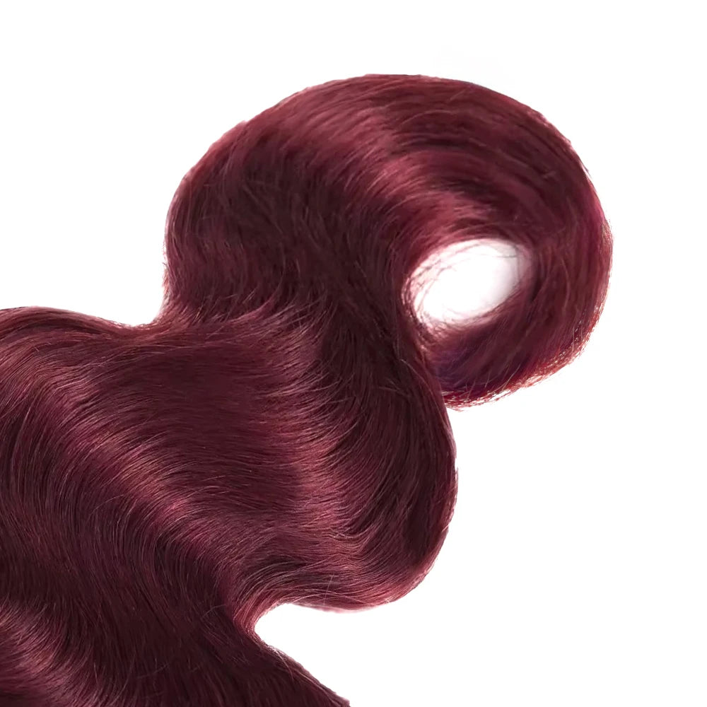 Burgundy Body Wave Bundles With Frontal 13x4 Lace 100% Human Hair Bundles With Closure