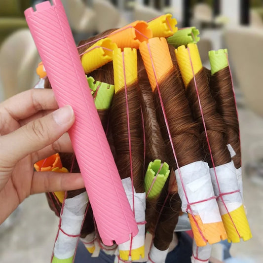 6pcs Heatless Lengthened Hair Roller Stick Perm Tools Hollow Design Spiral Hair Curlers Magic Curls DIY Curly Hair Styling Kit
