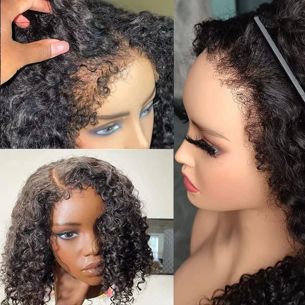 Short Bob Kinky Curly Transparent Frontal Wig With 4C Edges Lace