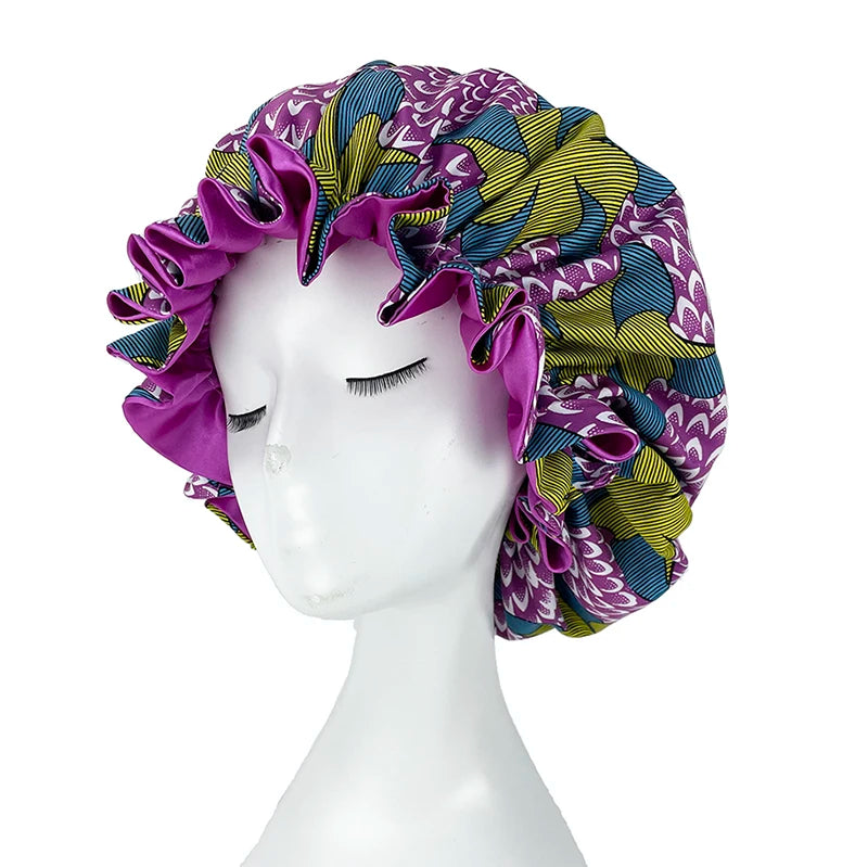 African Pattern Print Satin Bonnets
