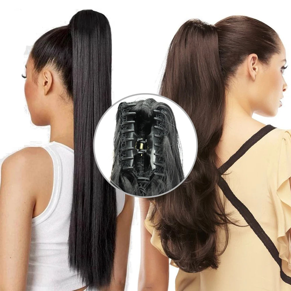 Synthetic Long Straight Claw Clip On 24Inch Ponytail