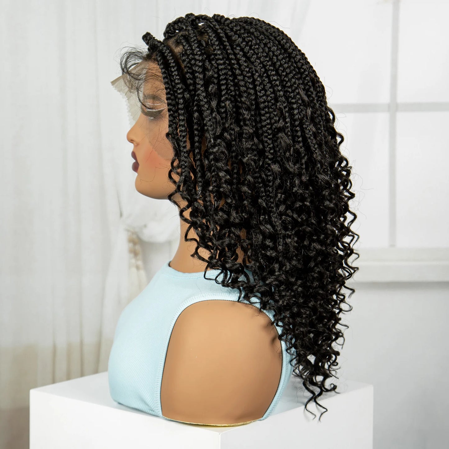 Short Knotless Boho Box Braided Full Lace Wigs - Various Colors Available