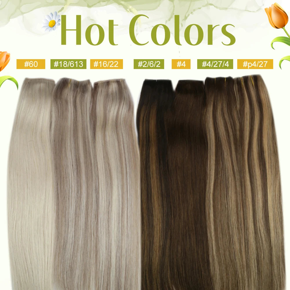 Fish Line Human Hair Extension - One Piece Invisible Wire Hair Weft with 2 Clips