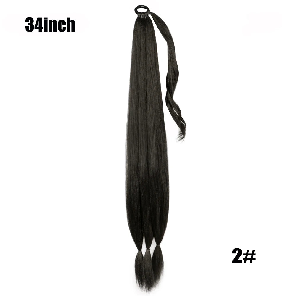 26/34inch Synthetic Long Straight Wrap Around Chignon Ponytail With Rubber Band