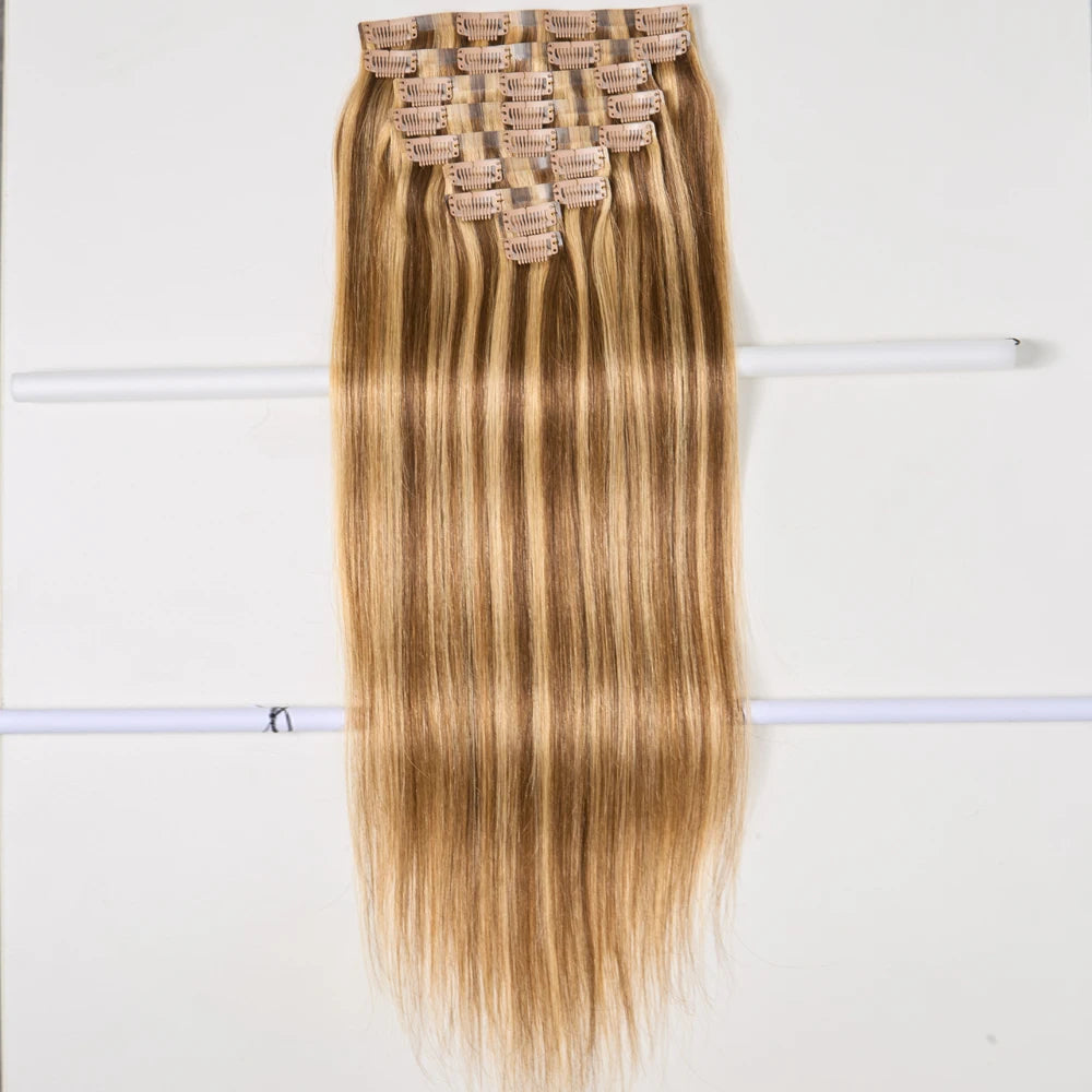 Straight Ombre Highlight Clip-in Human Hair Extensions 9pcs