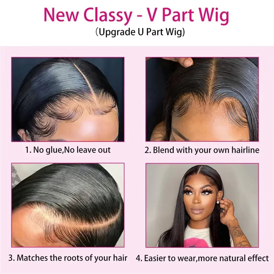 V Part Body Wave Brazilian Human Hair Wigs