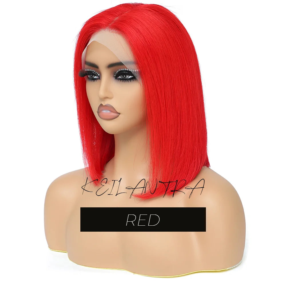 Rose Pink Short Straight Bob Pre Plucked HD Transparent Lace Front Human Hair Wig