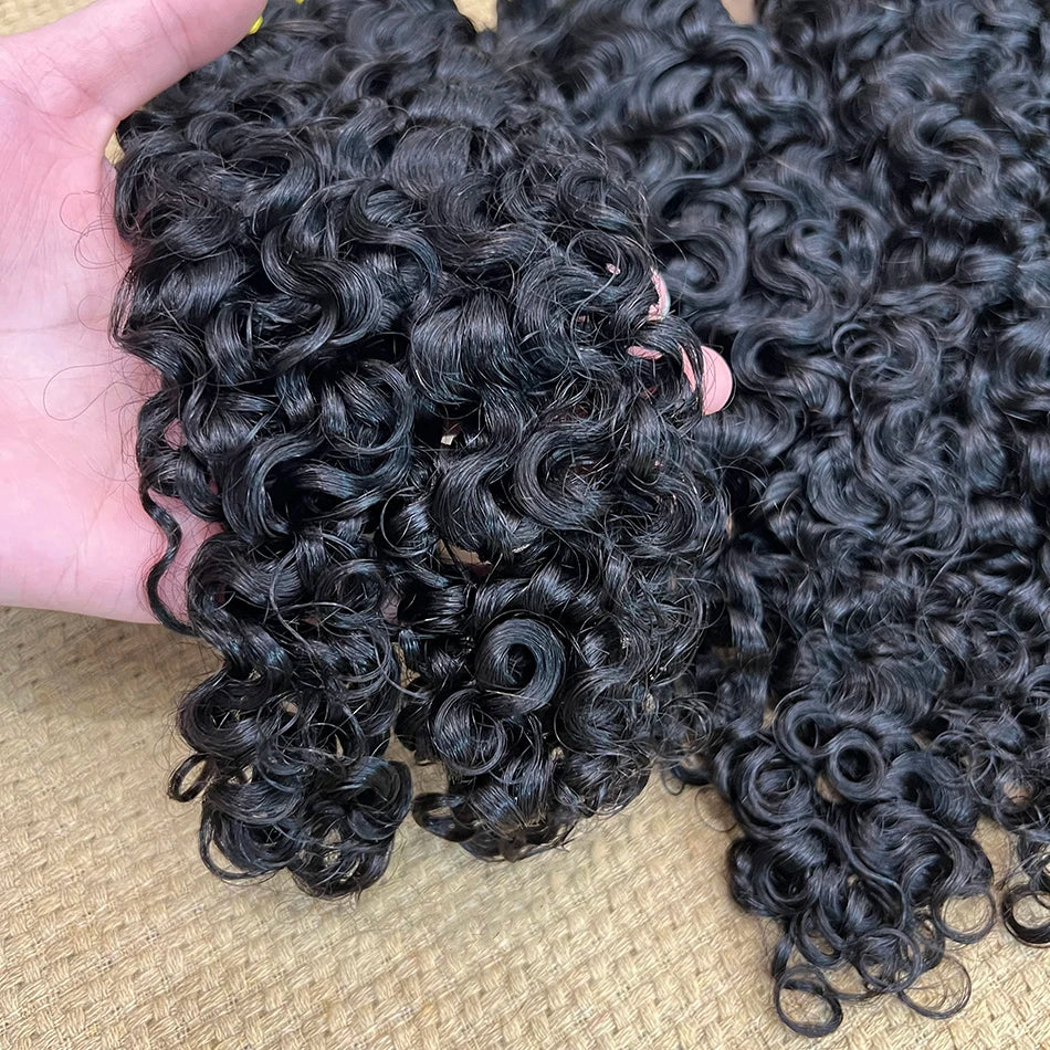 Burmese Curly Human Hair Bundles #1B Natural Raw Virgin Hair Weave