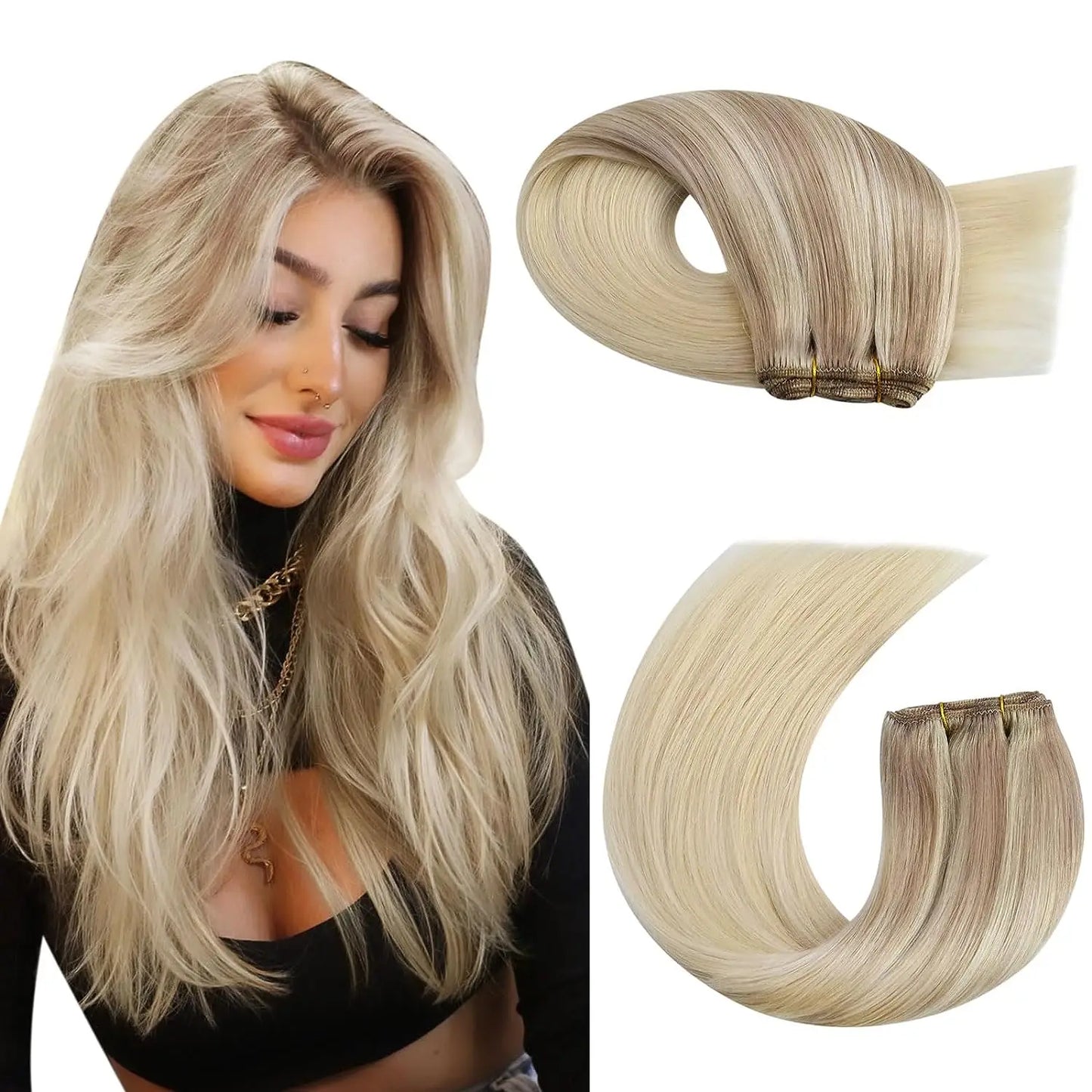Straight Human Hair Bundles Weave Balayage Hair Pieces