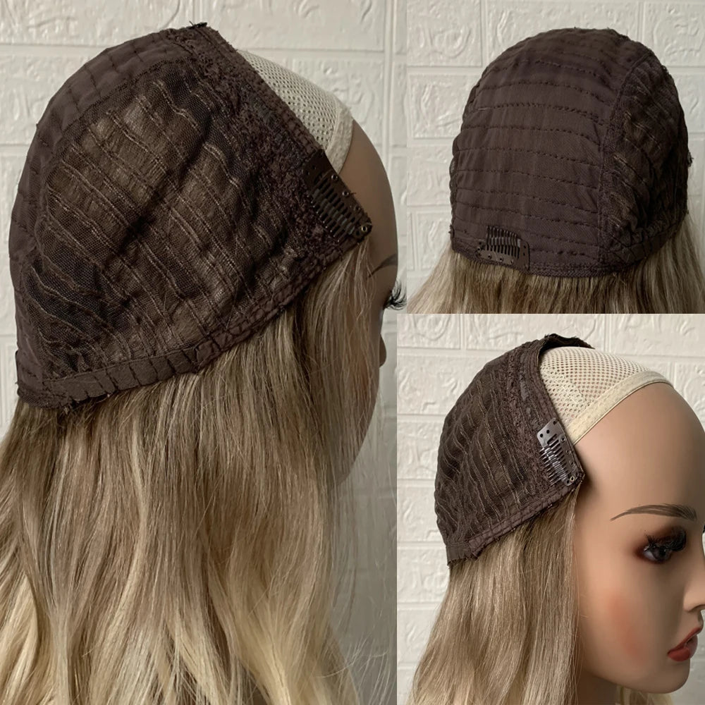 Omber Blonde u Part Human Hair Wig U Shape Wigs Human Hair With Clips Breathable Real Hair Wig For White Woman
