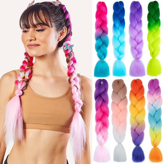 24" Synthetic Yaki Jumbo Braiding Hair - Various Colors Available