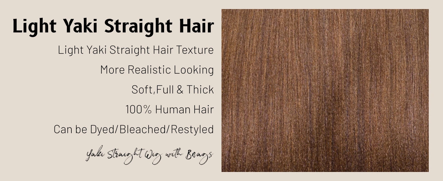 Yaki Straight With Bangs Layered Cut - Lace Front Human Hair Glueless Ready To Wear Wig