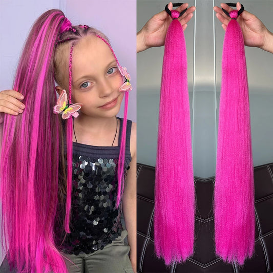 Synthetic Colorful 2Pcs Long Straight Ponytail Hairpiece with Rubber Band