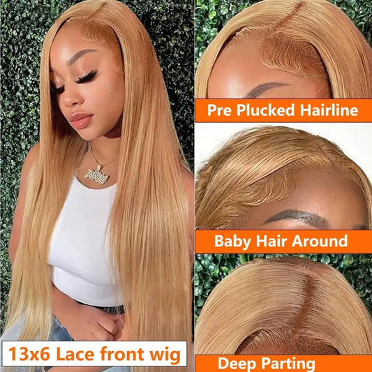 Honey Blonde Straight - Preplucked  Lace Frontal Wig