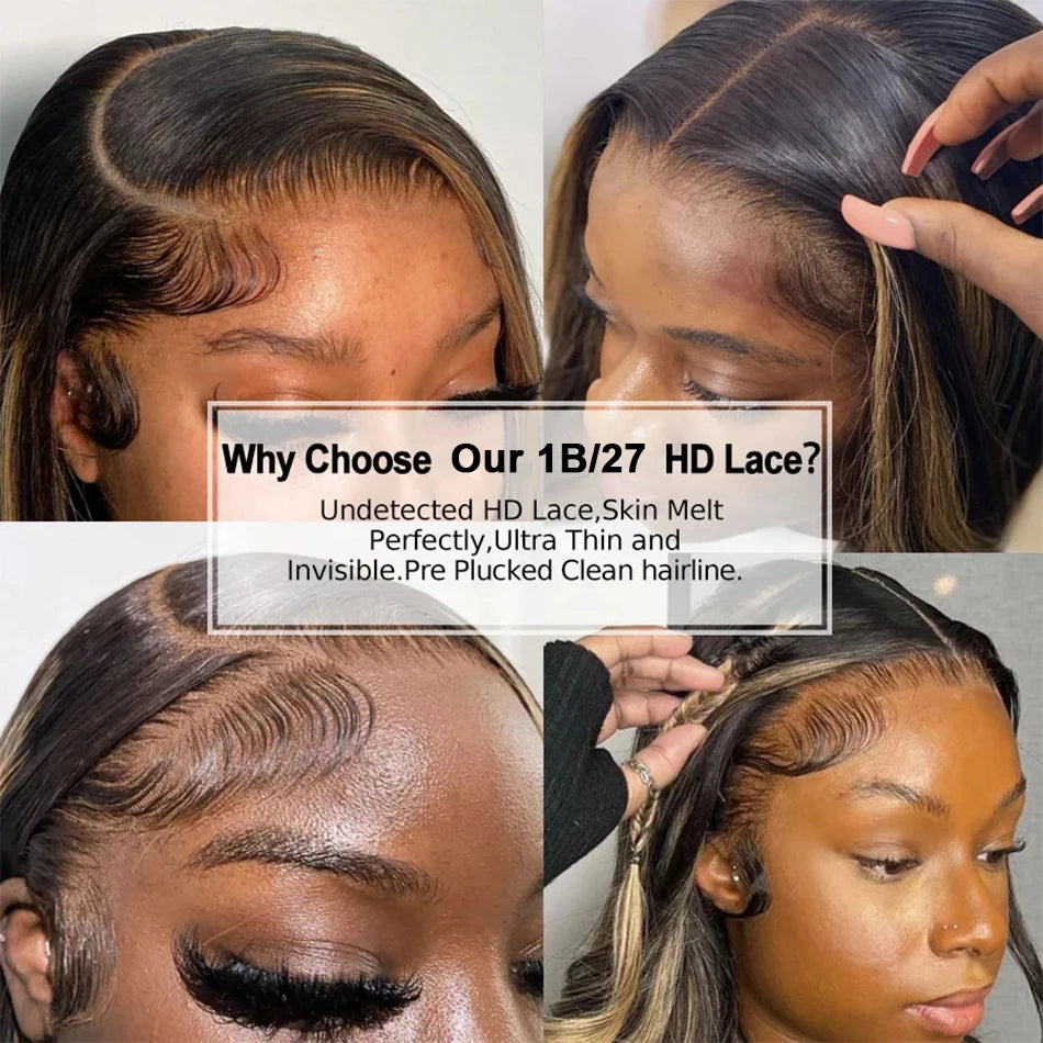 1B/27 Straight Highlight 13x4 HD Lace Frontal Human Hair Wig
