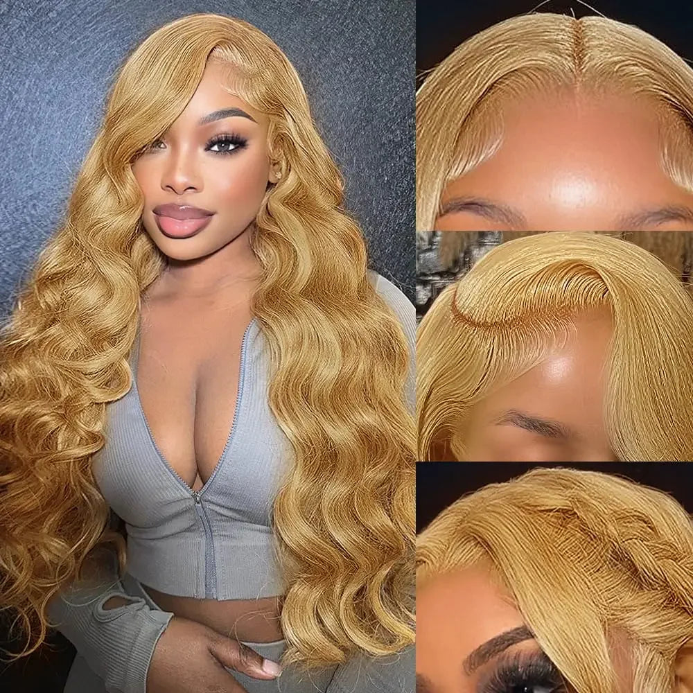 Honey Blonde Body Wave - HD Transparent Lace Frontal Glueless Human Hair Wig