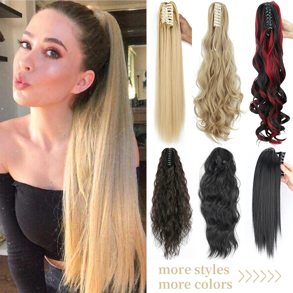 Synthetic Long Straight Claw Clip On 24Inch Ponytail