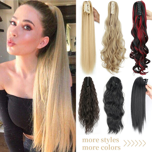 Synthetic Long Straight Claw Clip On 24Inch Ponytail