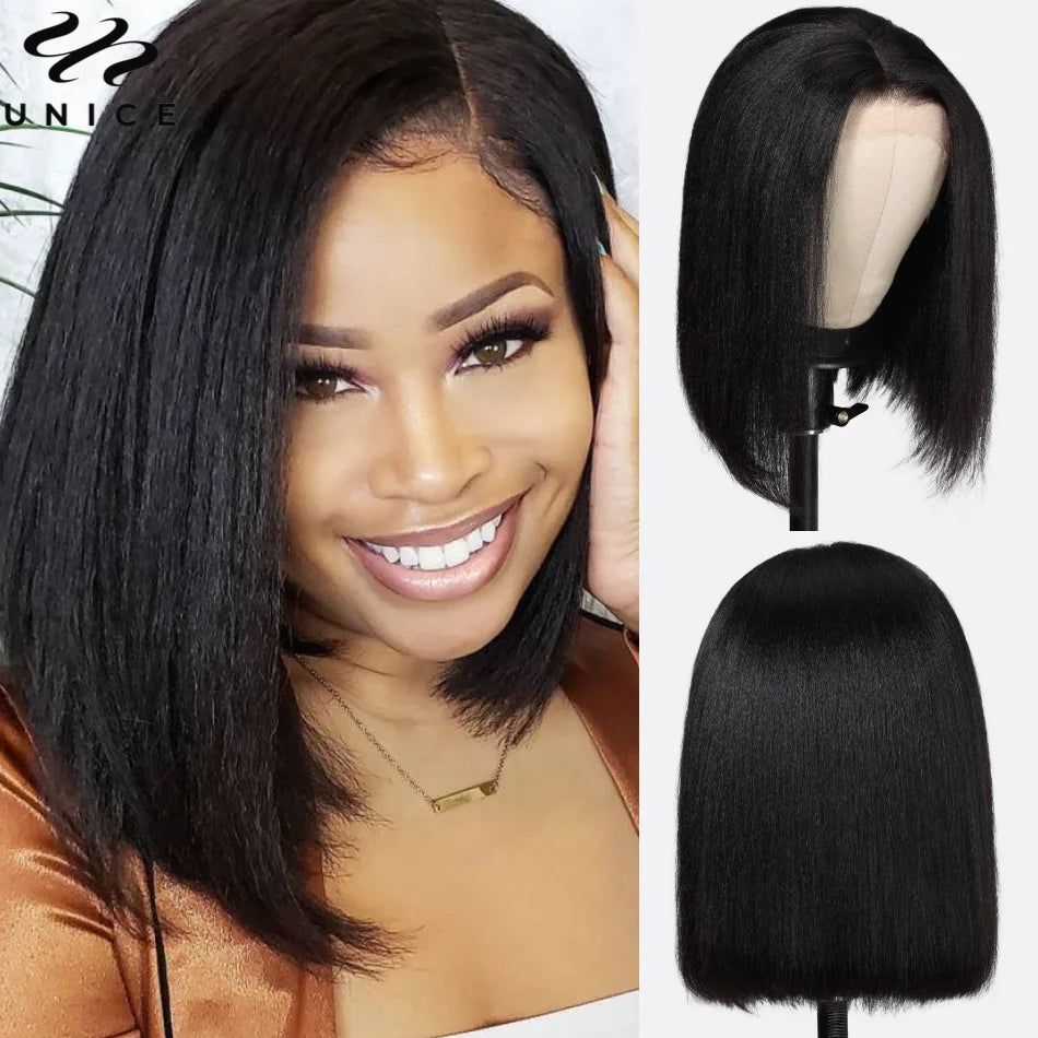 Yaki Straight Bob - Pre Bleached, Pre Cut  7x5 13x4 Lace Front Human Hair Glueless Wig