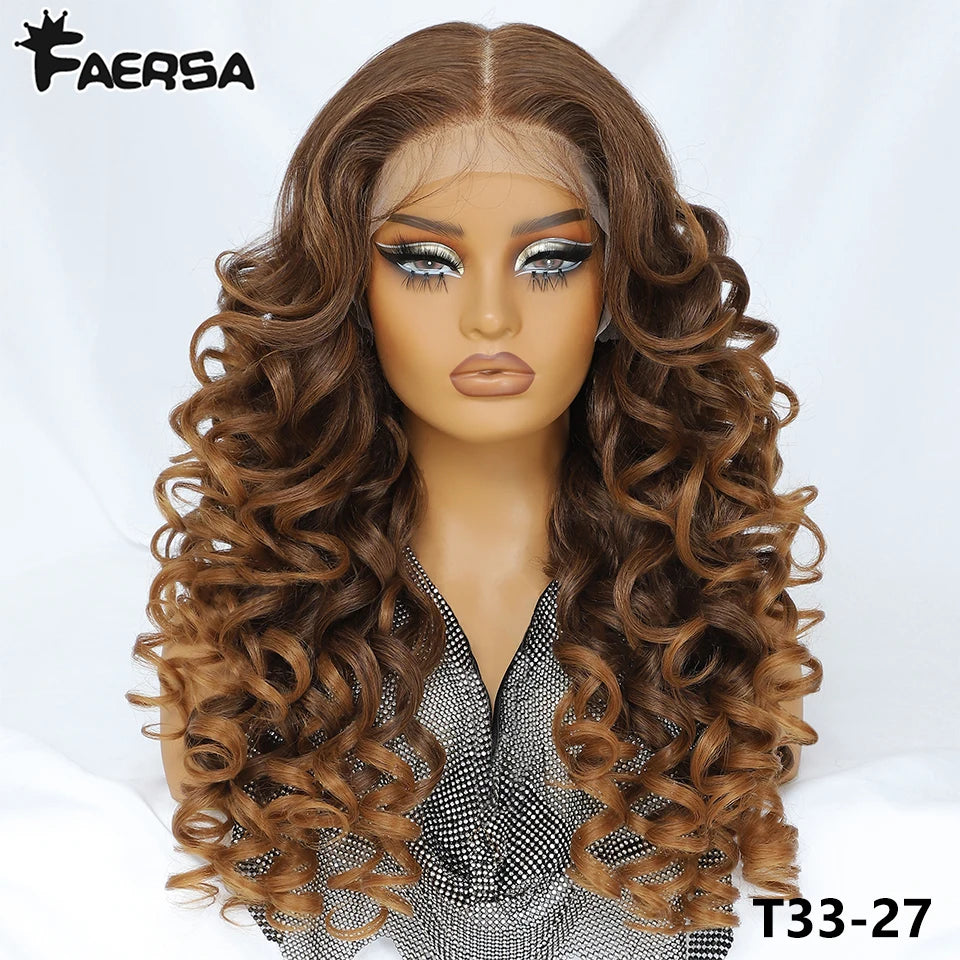 Curly Pre-Plucked Baby Hair Synthetic Lace Front Wigs - Various Colors Available