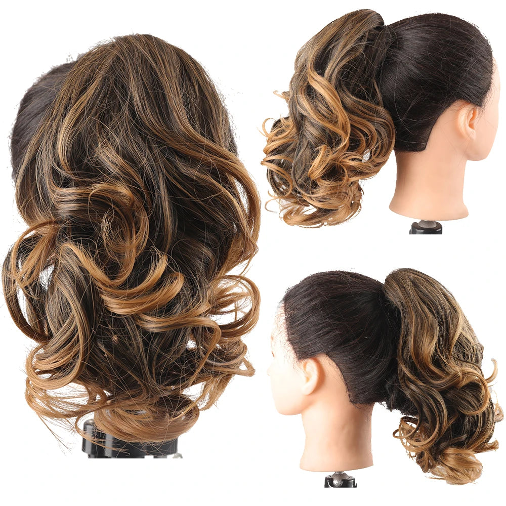Synthetic Claw Clip In Short Curly Ponytails