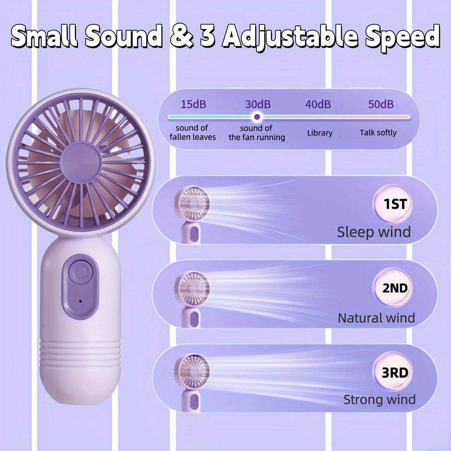 1PC USB Mini Rechargeable Portable Handheld Fan with 3 Speeds