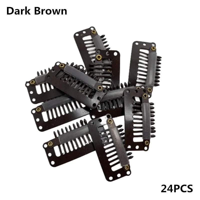 Small 24 Pcs 9-teeth Beige/Brown/Black Hair Clips for Extension Clip-Ins