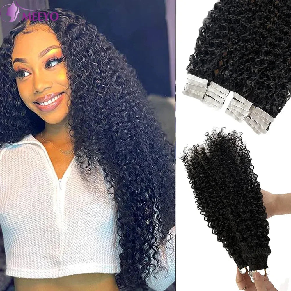 Brazilian Curly Deep Wave Invisible Human Hair Tape Ins