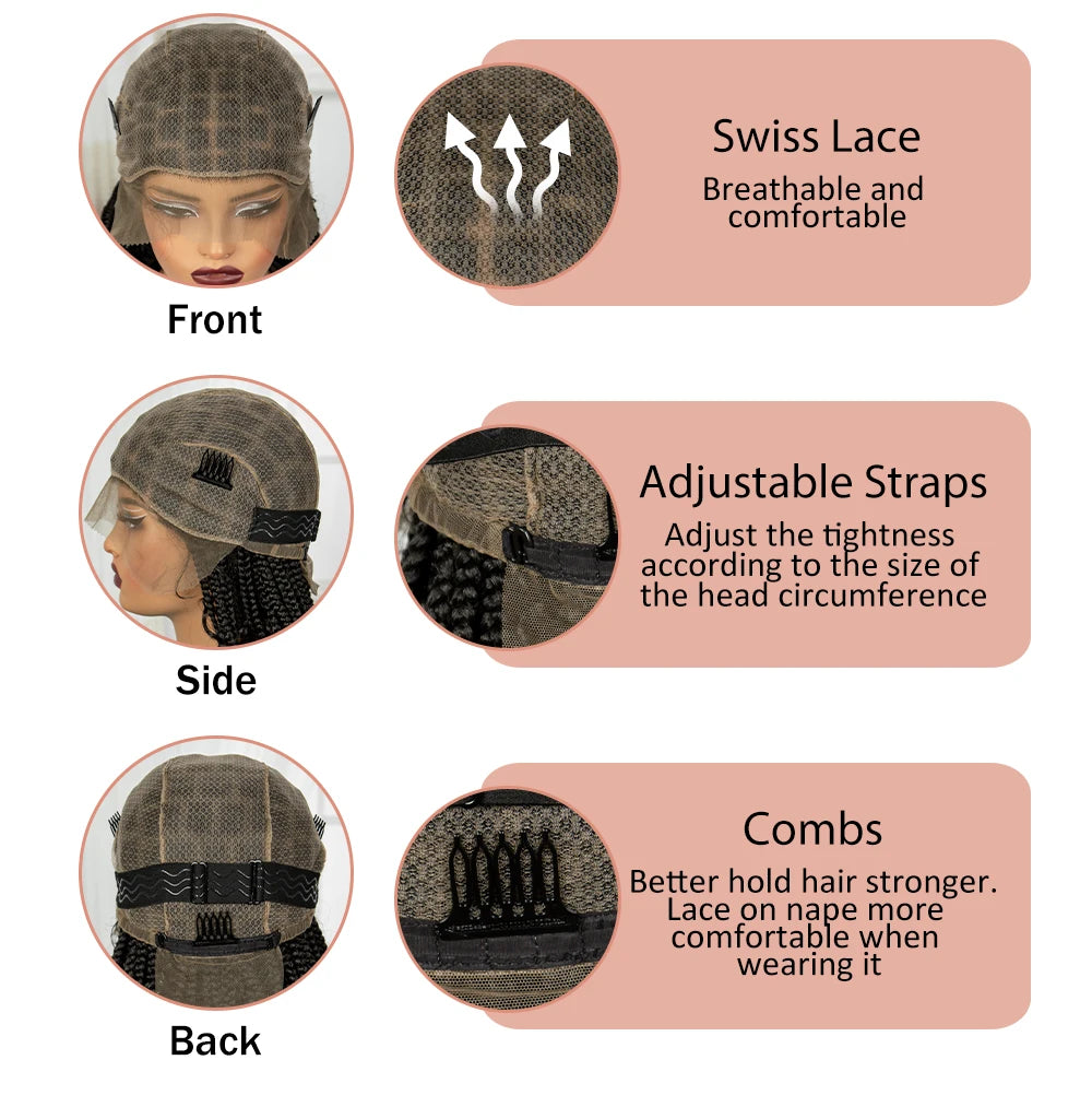 Short Knotless Boho Box Braided Full Lace Wigs - Various Colors Available