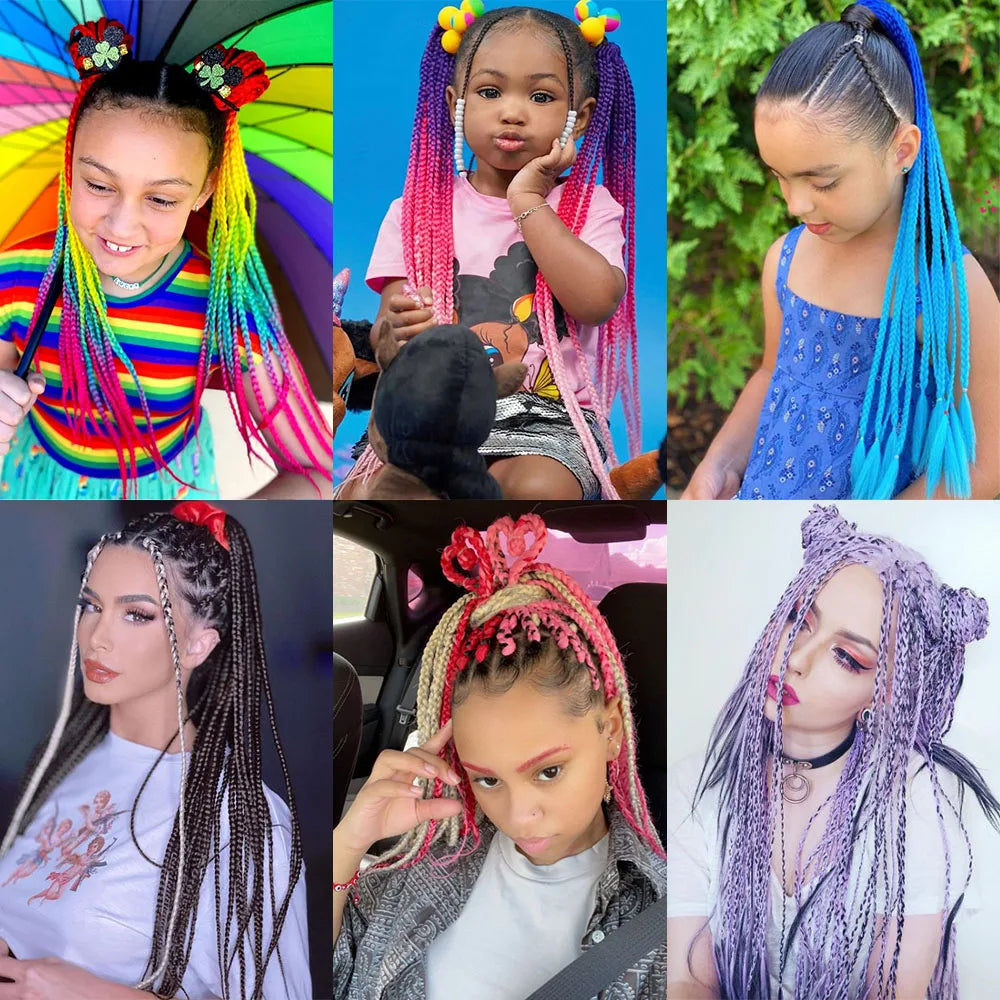 Synthetic Gradient Color Braided Ponytails With Elastic Band