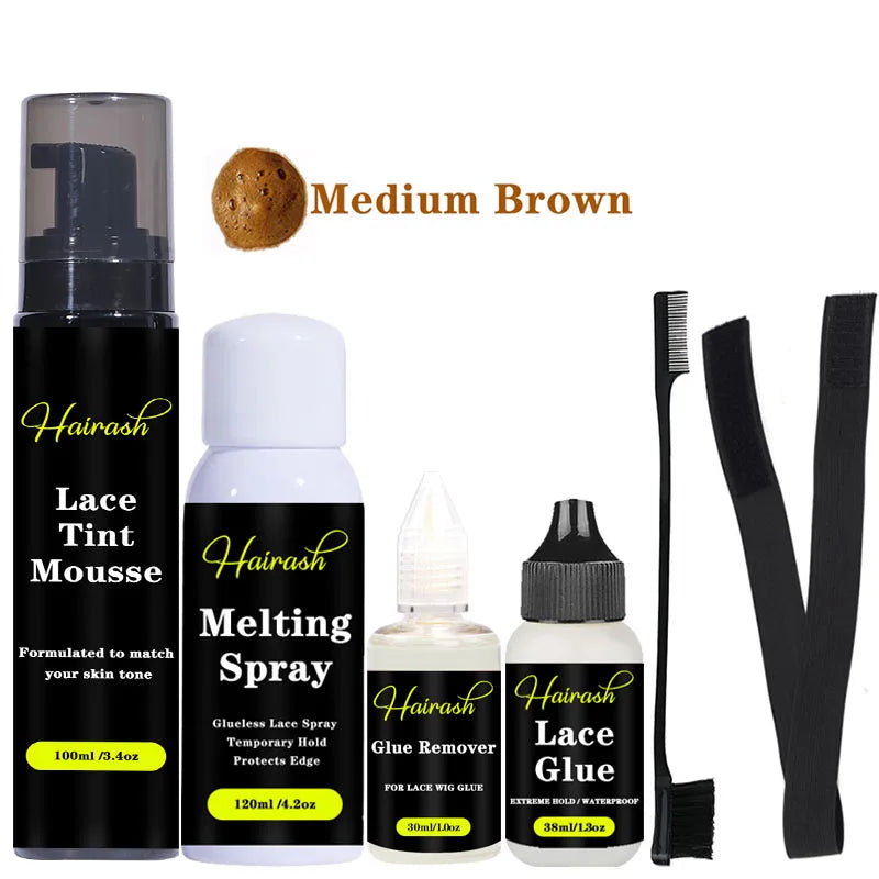 Wig Installation Kit Set includes : Melting Spray, Lace Tint Mousse, Wig Glue Waterproof  & Glue Remover