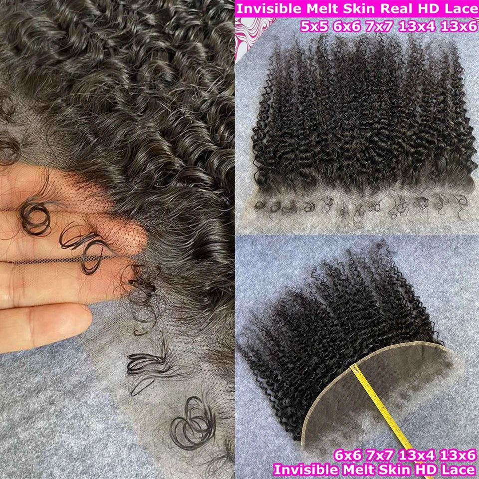 Deep Curly PrePlucked Natural Hairline - Invisible HD Lace Frontal (Human Hair)