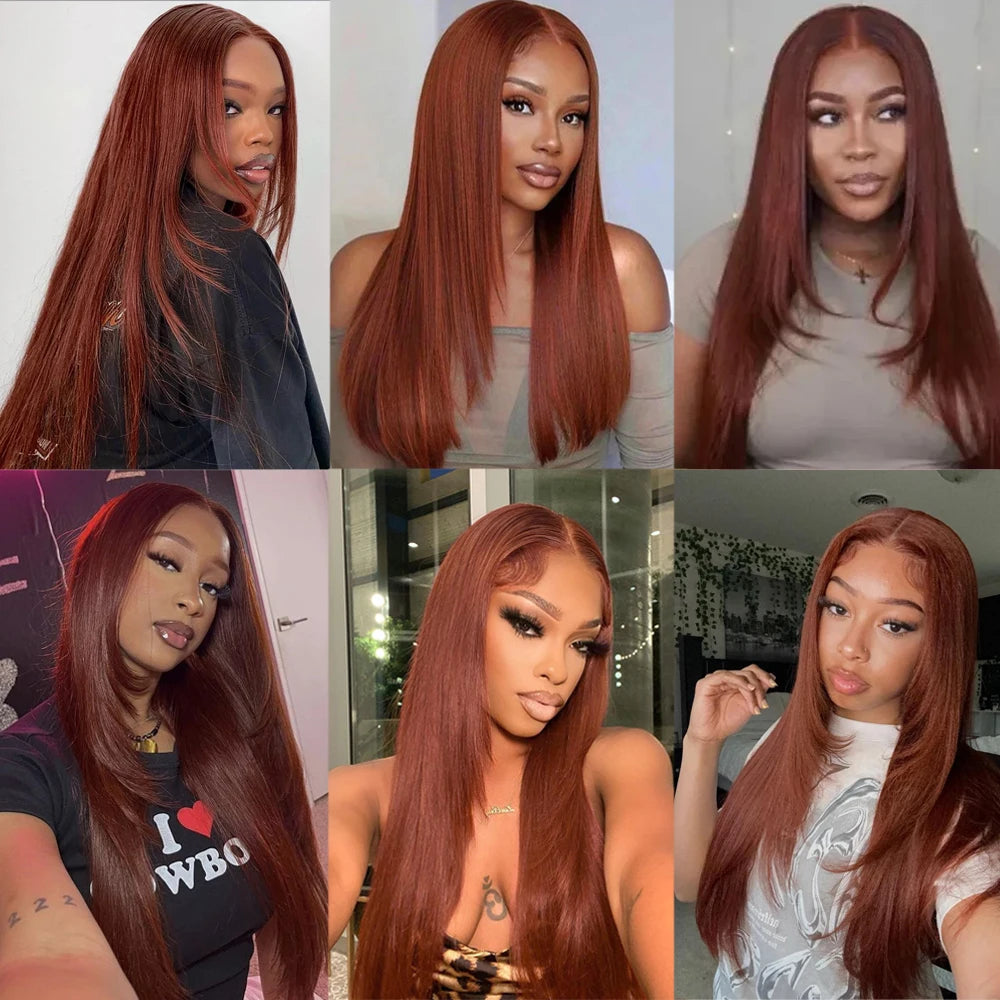 Copper Red Layered Cut Synthetic Lace Front Wig
